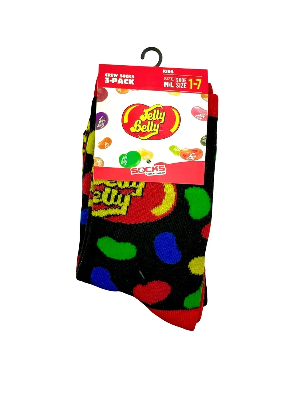 Jelly Belly Kids Crew Socks 3 Pack Crazy Boxer M/L Shoe Size 1-7 NWT